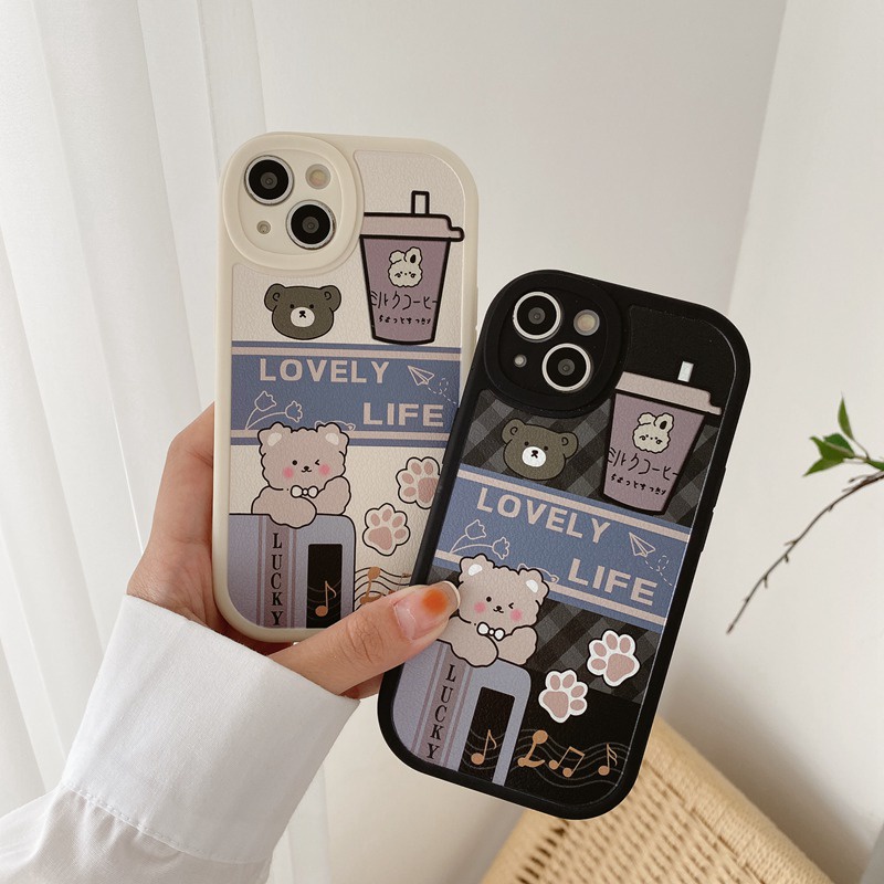 Cute Little Bear Case OPPO A9 A5 A31 A53 A33 2020 A7 A5S A12 A11K F9 F11 A15S A35 A52 A92 A54 A36 A96 A83 A57 A3S A16 A1 Pro Reno 3 5 6 7Z 9 Black Milk tea Bear