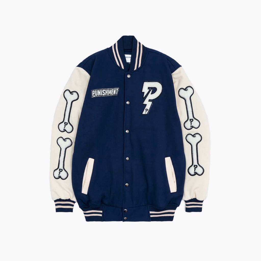 Earllab Jaket Varsity Punishment Disasster Tebal Full Bordir Original Navy