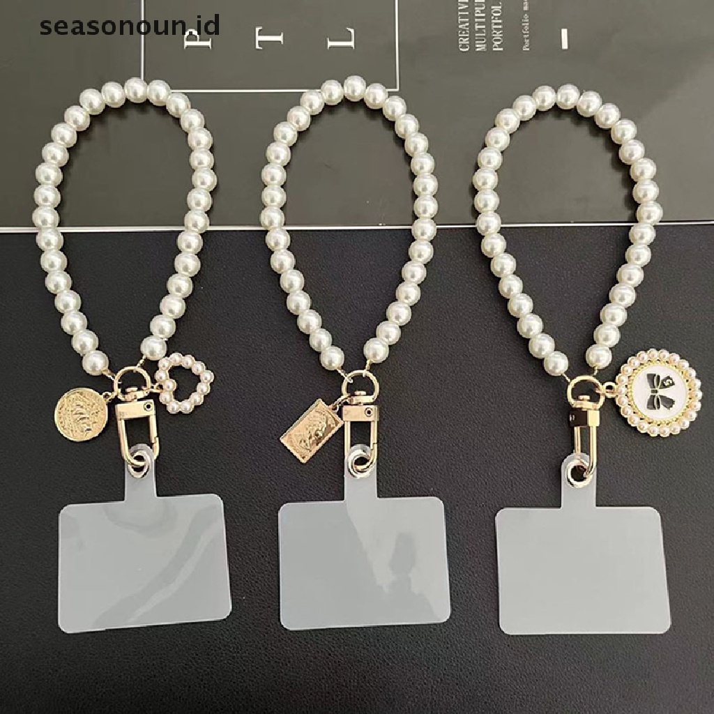 Seasonoun Pendek Mutiara Lanyard Mode Berlian Imitasi Liontin Liontin Ponsel Lanyard Tenun Tangan Pergelangan Tangan Tali Belakang Csae Anti-Hilang Lanyard.