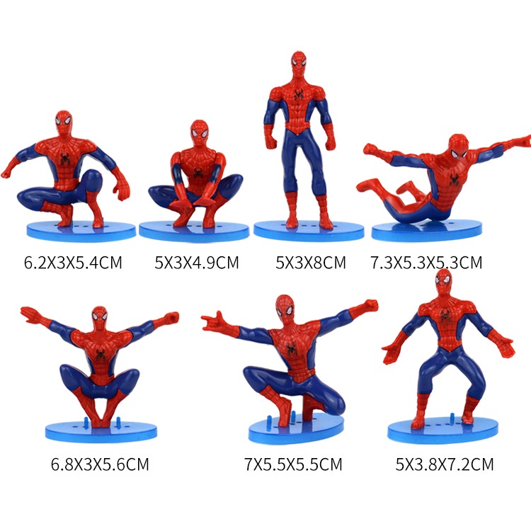 7pcs/set Marvel Avengers Superhero Spiderman Anak Action Figure Mainan Topper Kue Ulang Tahun