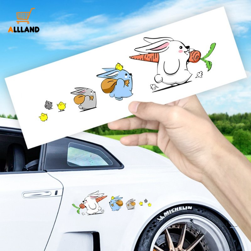 1set Stiker Mobil Kelinci Kartun Lucu/Radish Rabbit Rear Windshield Window Sticker/Aksesoris Dekorasi Mobil DIY