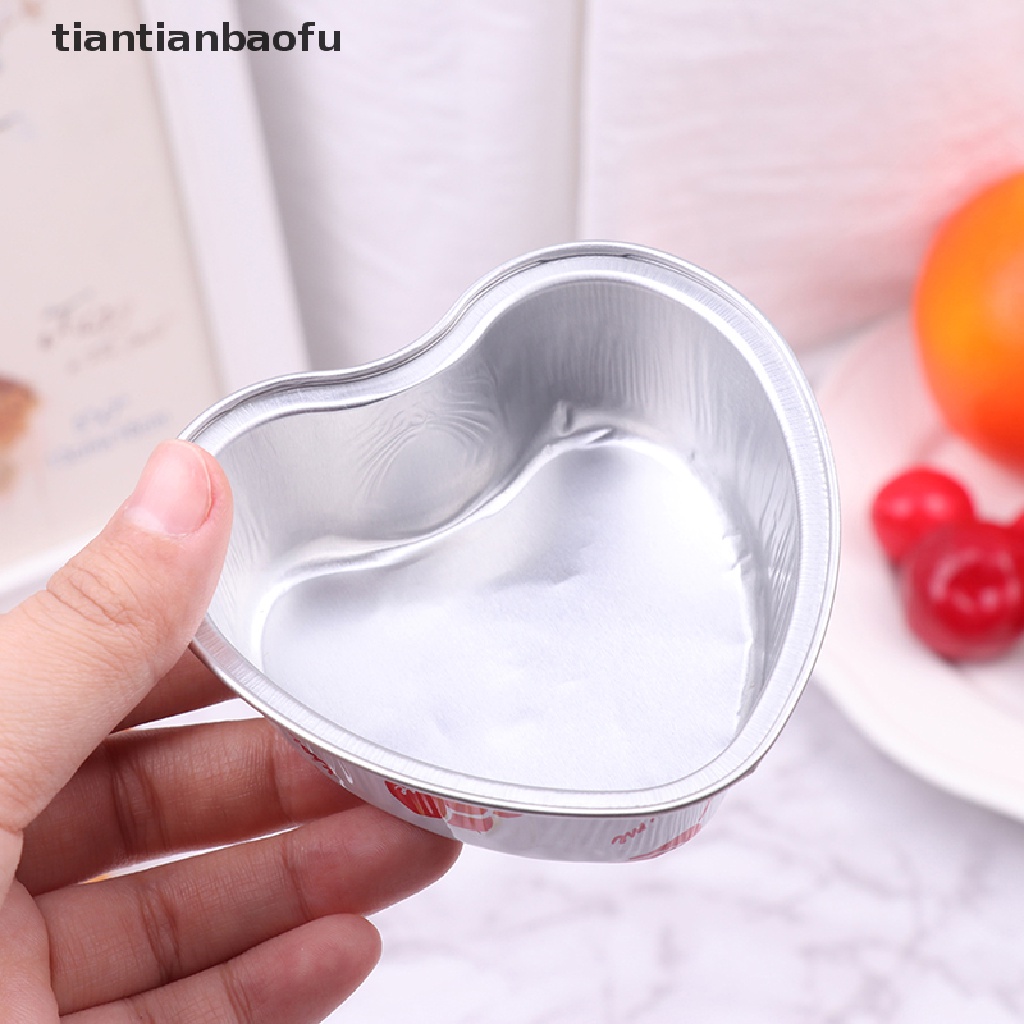 [tiantianbaofu] 10pcs/set 100ML Gelas Kue Aluminium Foil Berbentuk Hati Dengan Tutup Loyang Kue Butik