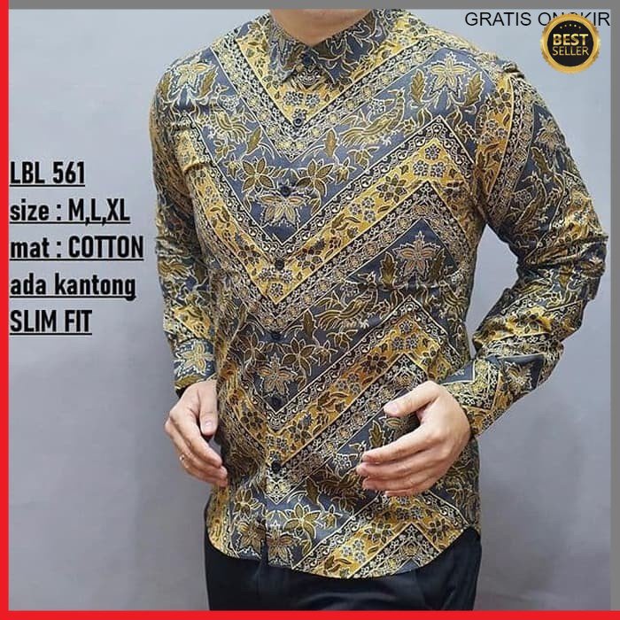 KEMEJA PRIA BATIK LENGAN PANJANG HEM BAHAN KATUN HALUS 40S LBL 561 JAKARTA