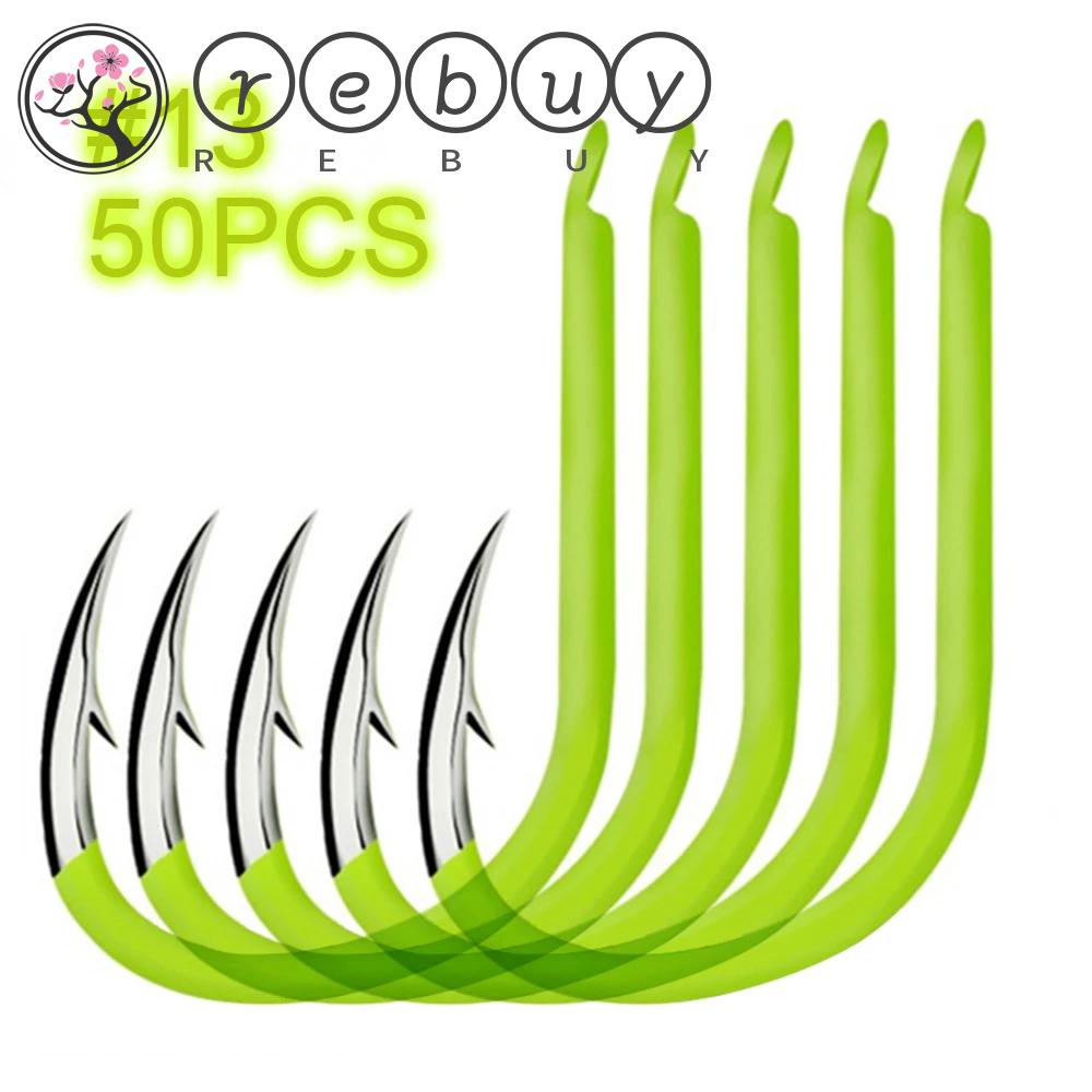 REBUY Fishing Supplies Fishing Hooks 50pcs #8 / #9 / #10 Luminous Fishing Tools Bait Holder for Carp Carbon Steel #11 / #12 / #13 Sea Tackle Fishhooks