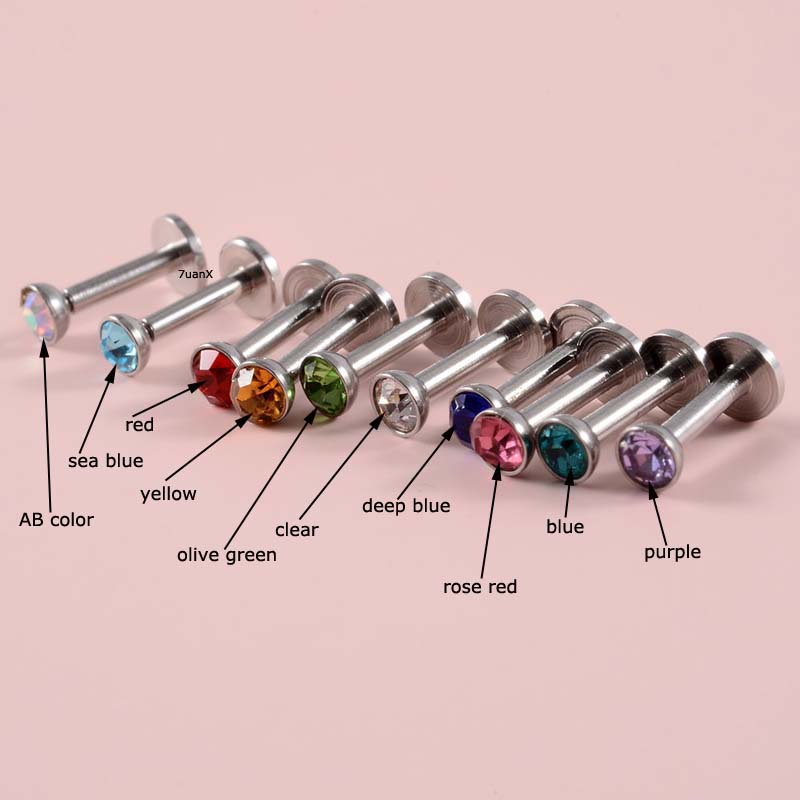 4biji/tas Kepala Datar Labret Bibir Stud Benang Internal 16Gauge Anting Helix Pinna Rook Piercing Perhiasan Tubuh Stainless Steel