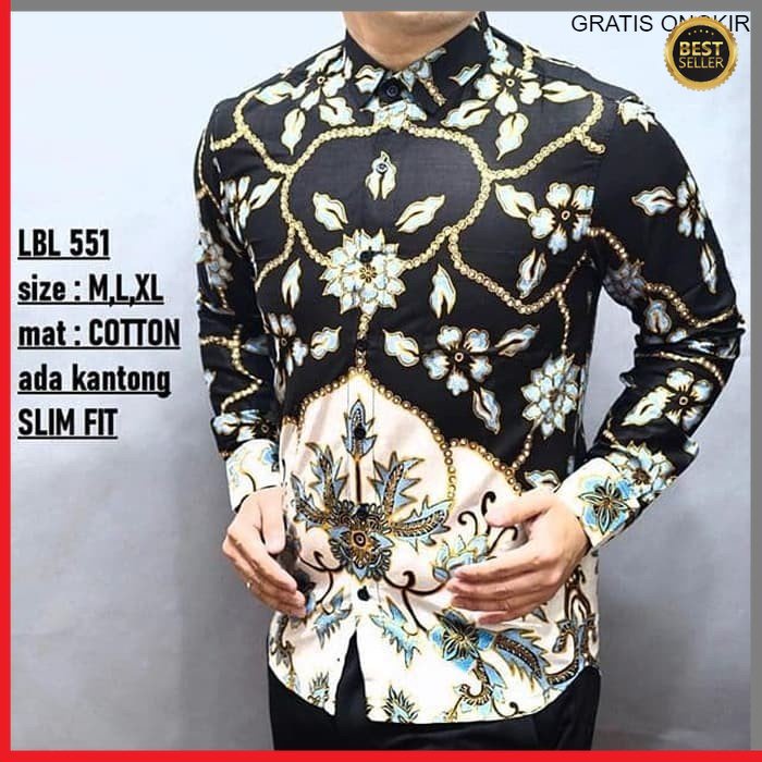 KEMEJA PRIA BATIK LENGAN PANJANG HEM BAHAN KATUN HALUS 40S LBL 551 BAJU MODERN MEWAH SLIMFIT SLIM FIT BY JAKARTA