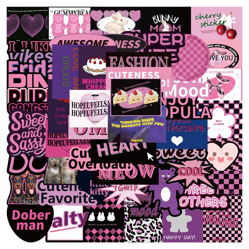 50pcs Stiker Kartun Lucu Gadis Pink Untuk Dekorasi Hadiah Gitar Notebook Rumah DIY Tahan Air Stiker