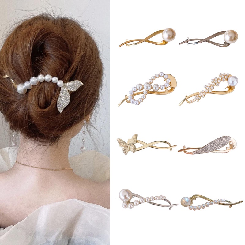 Korea Logam Kupu-Kupu Mutiara Klip Rambut Jepit Rambut Fashion Manis Ponytail Clip Barrettes Hairgrips Hiasan Kepala Wanita Hair Accessorie