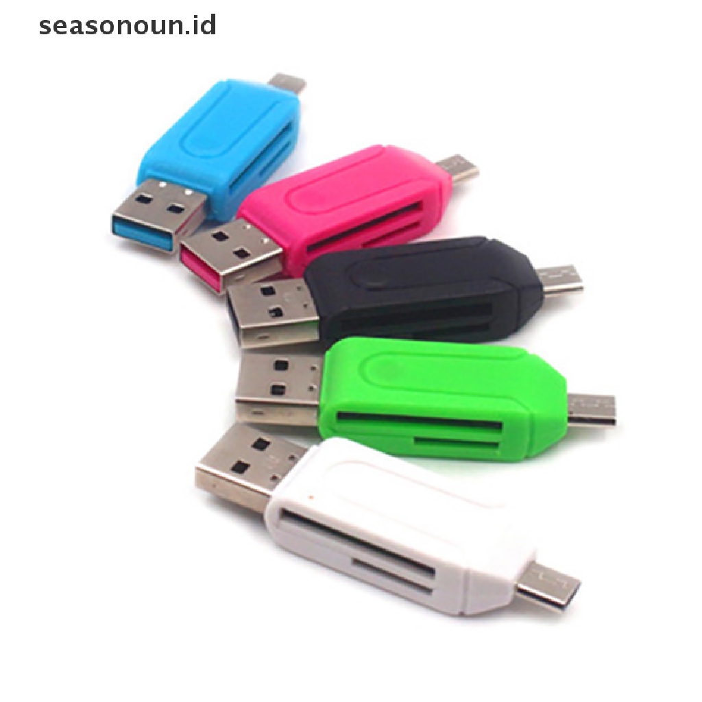 Seasonoun 2-in-1 Card Reader USB Memory Card Reader Micro USB OTG Ke USB Adapter OTG SD Card Reader Handphone/Komputer Penggunaan Ganda.