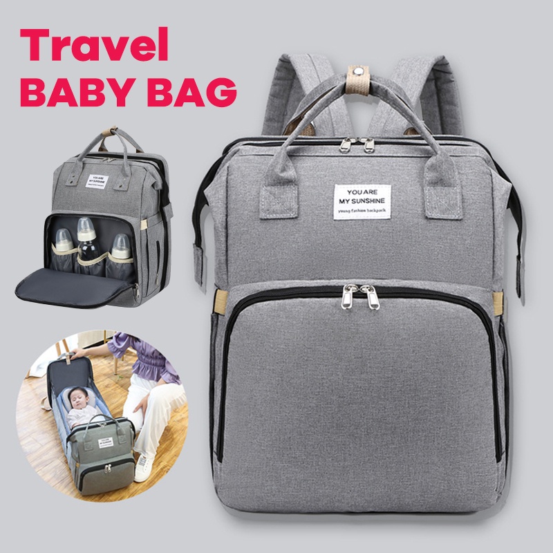 Tas Bayi Multifungsi Perlengkapan Bayi 2in1 Kasur Tidur Tas Ransel Diaper Bag Backpack Canvas Anti Air