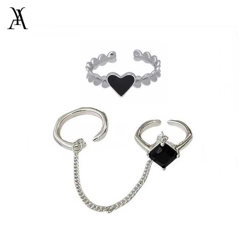 AY(CN) 3pcs / Set Cincin Batu Permata Hitam Bentuk Kotak Untuk Wanita