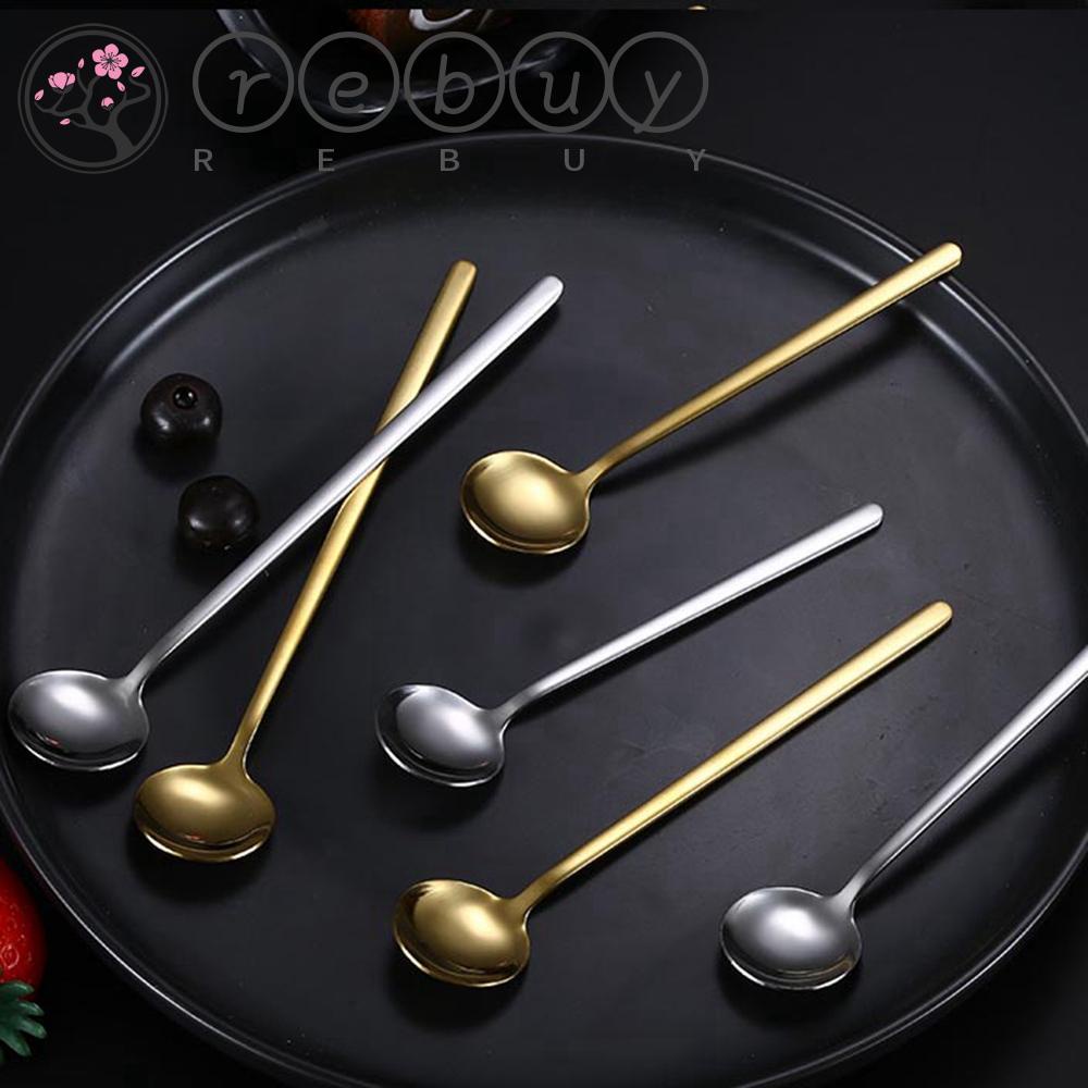 REBUY Round Tea Spoon Stainless Steel Kitchen Supplies Coffee Spoon Bar Dessert Tool Nordic for Ice Cream Stirring Scoop Home Tableware/Multicolor