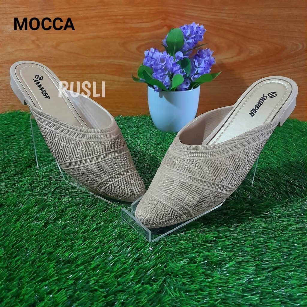 (COD) Sepatu Selop Wedges Import Wanita Motif Renda Balance 1625-1