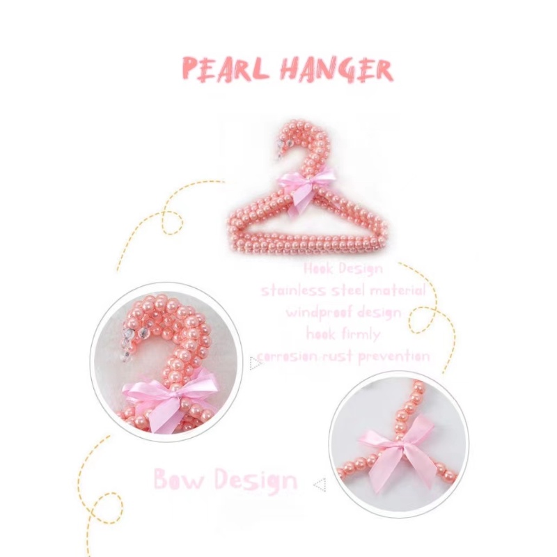 1pc Gantungan Mutiara Anjing Kualitas Bagus Stainless Steel Pink/Putih Baju Anjing Cantik Gantungan Girly Heart Pearl Hanger Rack Cat/Dog Clothing Pet Supplies Hanger