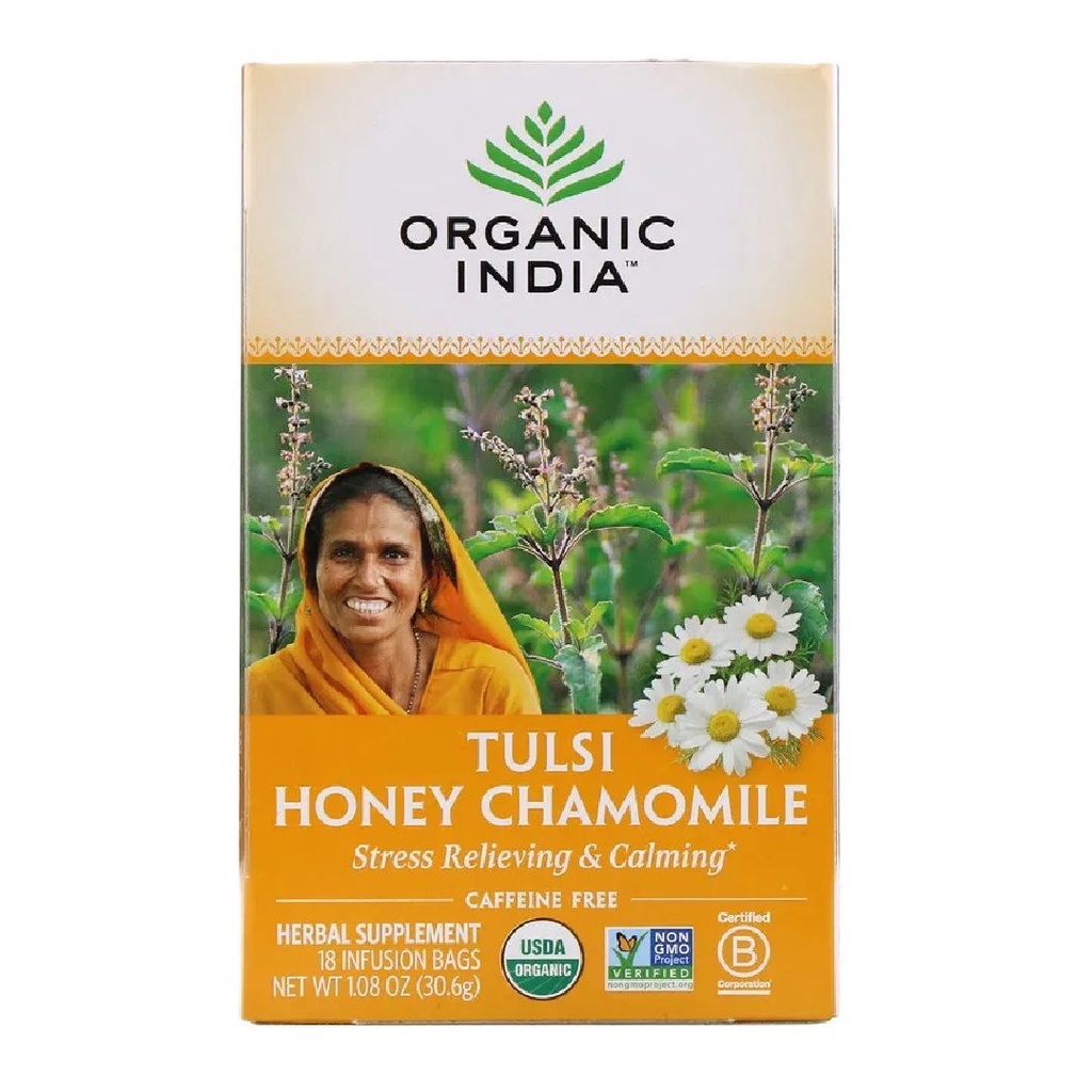 Organic India Tulsi Honey Chamomile Stress Relief Calm Tea 18s x 1.7g