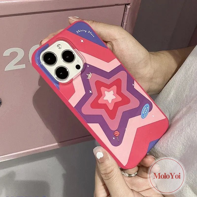 Kompatibel Untuk IPhone 14 Pro Max11 7 8 Plus XR 13 12 Pro Max 7plus X XS Max SE 2020 Rose Red Fashion Gradient Stars Shockproof Glossy Halus Soft Cover