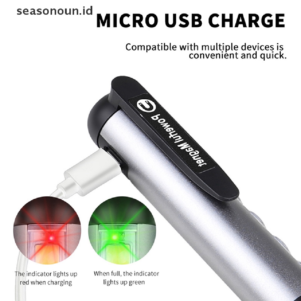 Seasonoun Senter Mini LED Rechargeable Dengan Clip Magnet Work Light Flashlight.