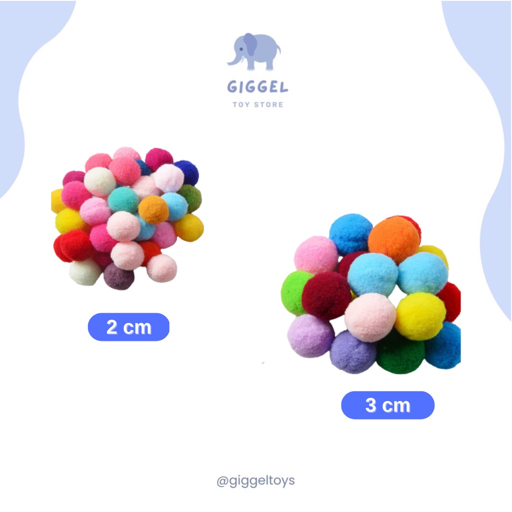 [ Giggel ] POMPOM 3cm 2cm/ bola bulu sorting color mengenal warna /bola bulu untuk menghitung/ sensory toys/ mainan anak