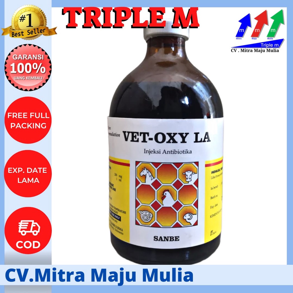 VET OXY LA 100 ml TRIPLE M - Obat Antibiotik Hewan Long Acting Sanbe