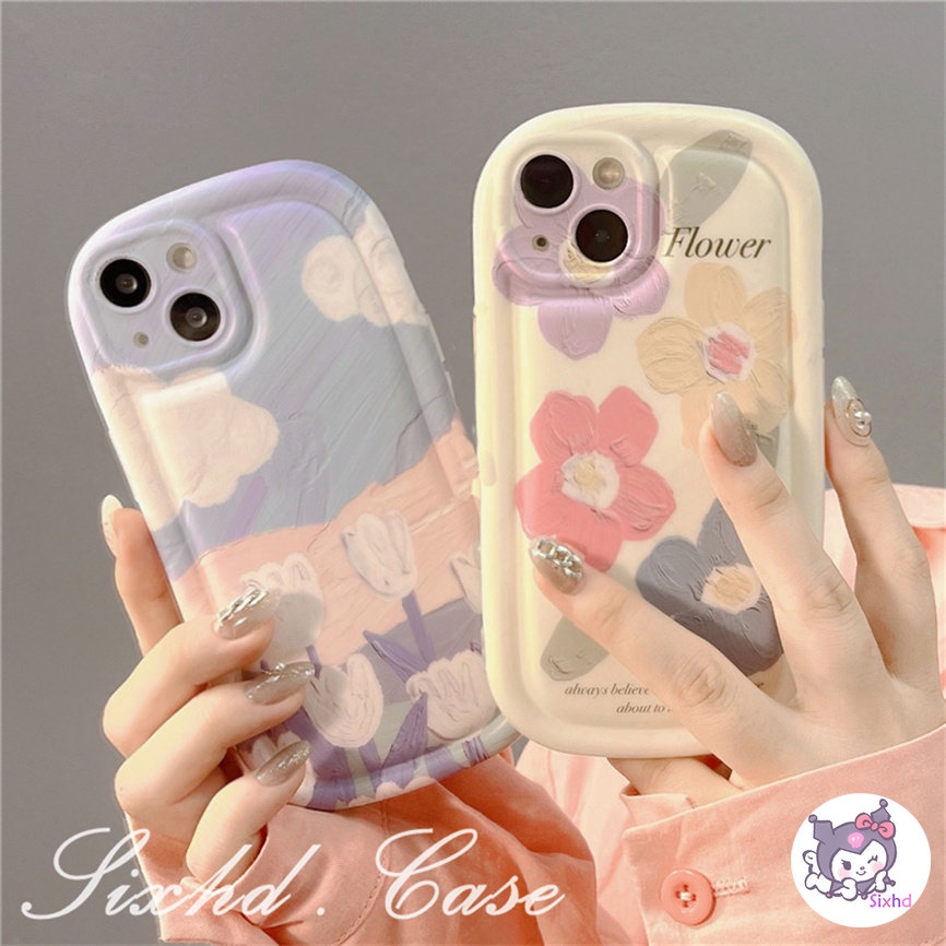 Compatible For iPhone 14 13 12 11 Pro Max SE2020 X Xr Xs Max 8 7 6 6s Plus Simple AirBag Clear Case Ins Oil Painting Flowers Soft Camera Lens Protection Cover