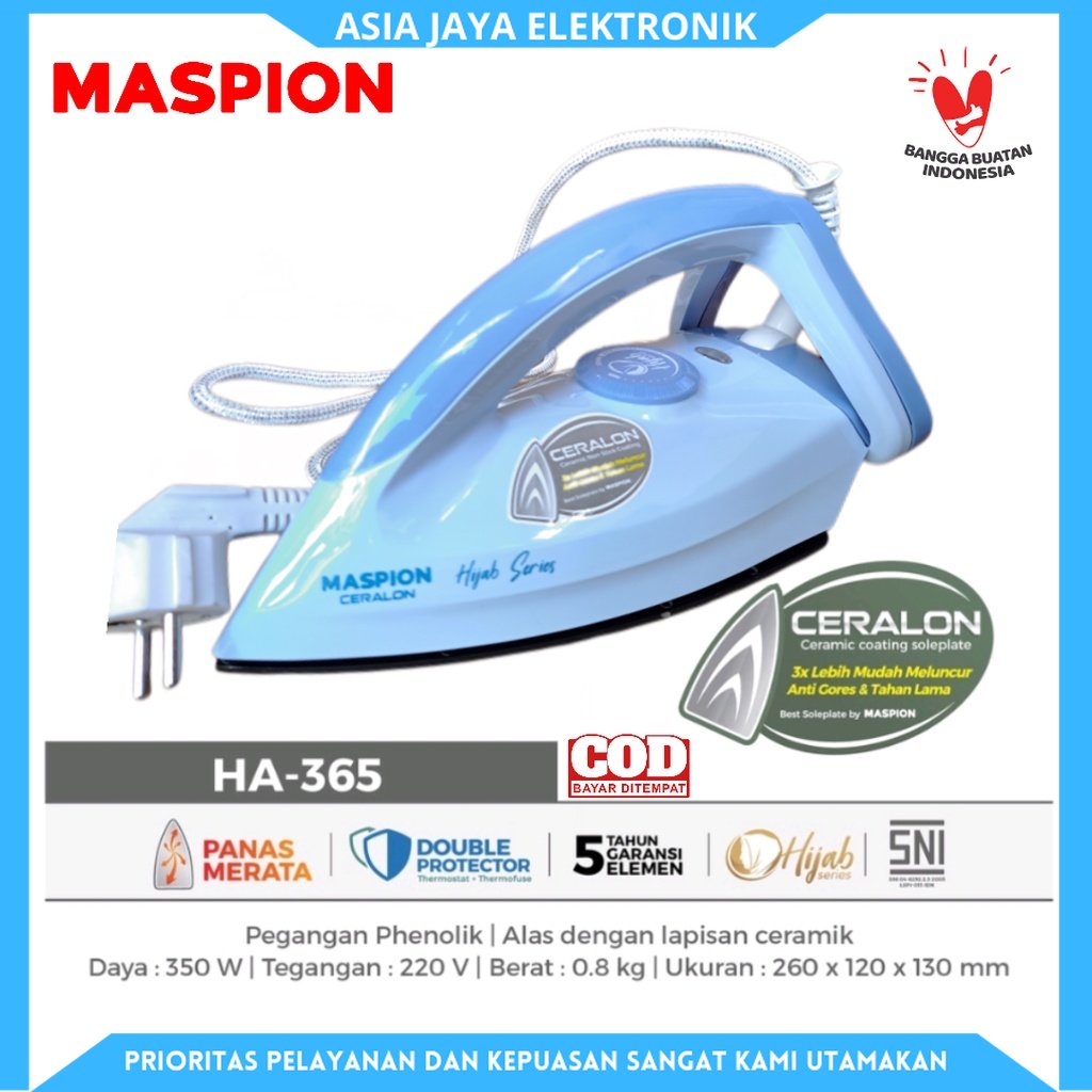 MASPION Setrika HA-365 Terbaru Ceramic Soleplate Ready Warna Hijau