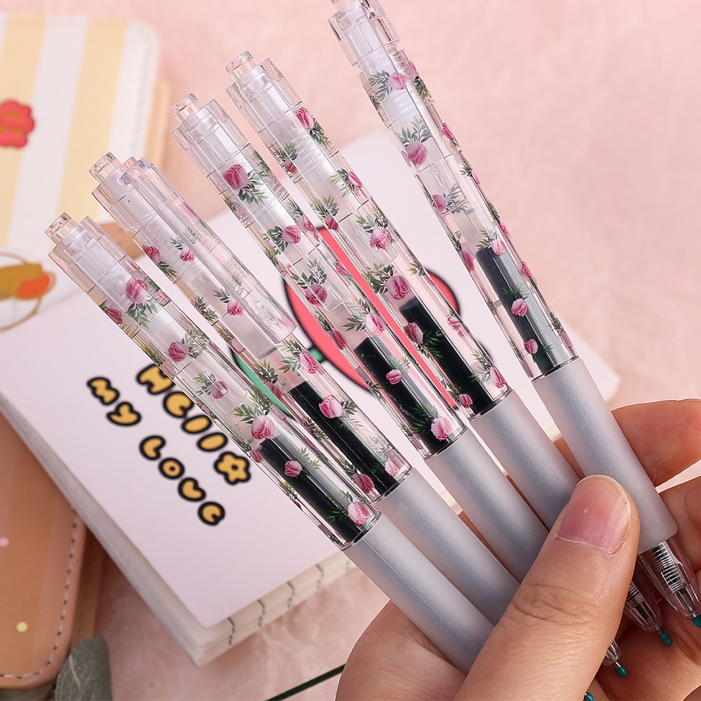 0.5mm Retractable gel Pens Hitam/Biru Tinta Ballpoint Tulisan Kantor Bisnis Tanda Tangan Perlengkapan Sekolah Alat Tulis press gel pen ins Mahasiswa 0.5 MM refill brush Pena Tanya