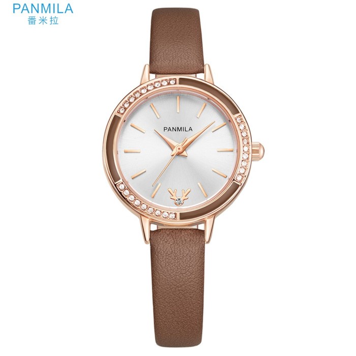 Jam Tangan Asli Panmila Wanita Kasual Tali Kulit Coklat P0540S-DZ1RCW