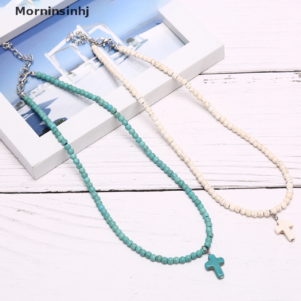 Mornin Fashion Wanita Bohemia Turquoise Cross Musim Panas Pantai Choker Kalung Perhiasan Hadiah id