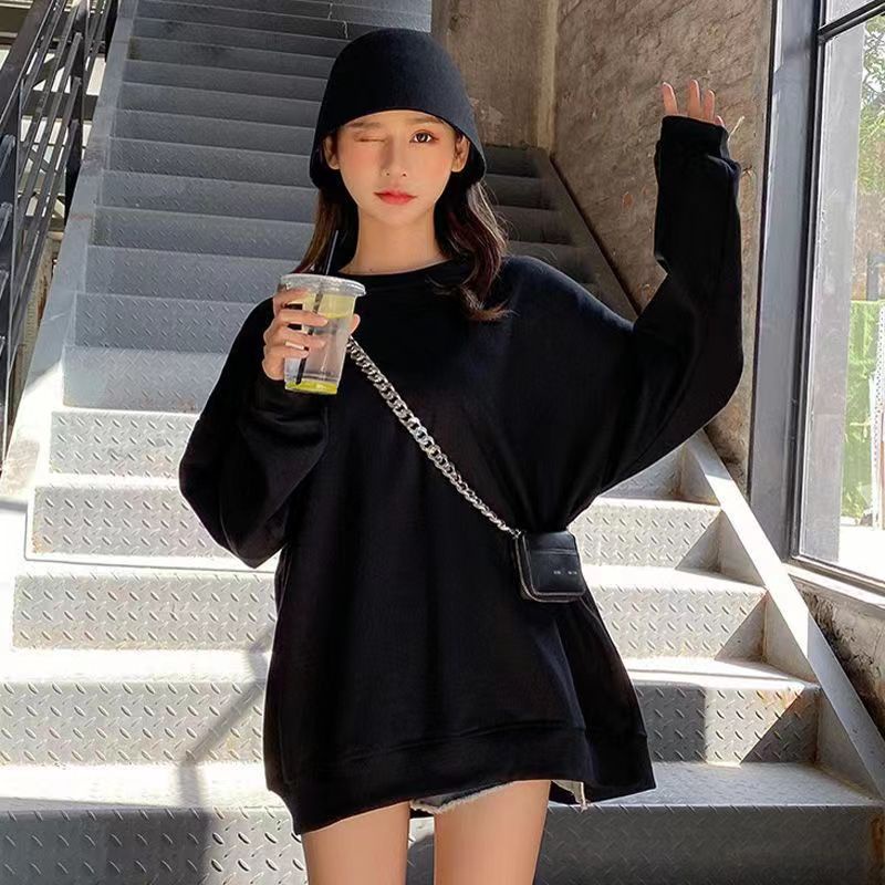 Kaos Polos Oversize Crewneck Kaos Wanita Jumbo Lengan Panjang