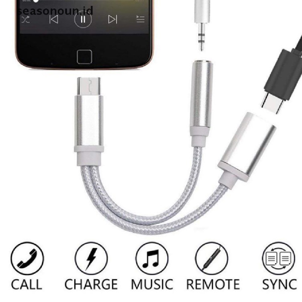 Seasonoun USB Type C To 3.5mm Aux Adapter Jack Kabel Audio Konverter Kabel Earphone.