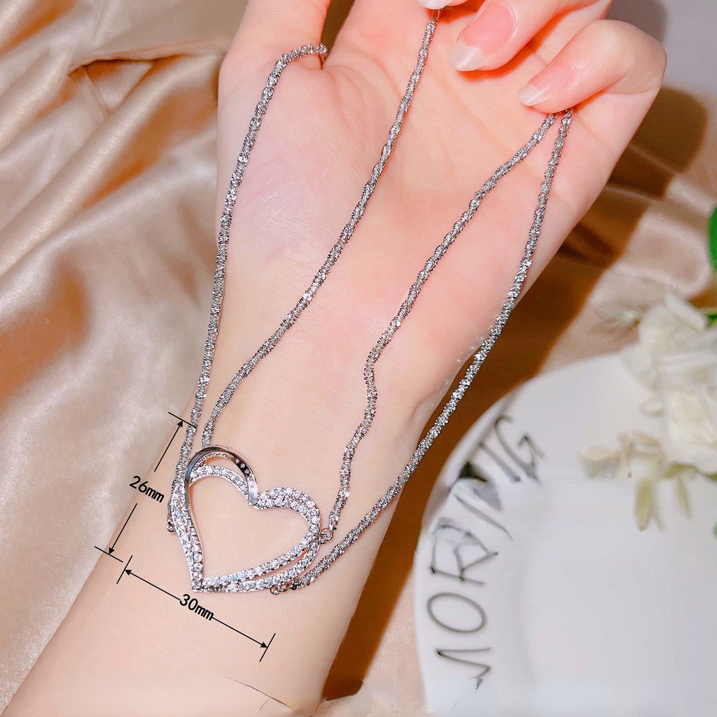 Goldkingdom Aksesoris Perhiasan Fashion Ready Stock Zirkon Tiga Dimensi Peach Hati Double-layer Kilau Kalung Pendek Wanita