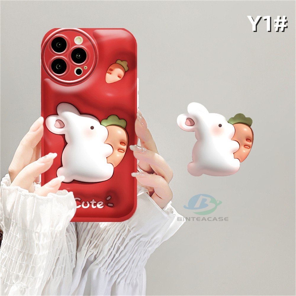 Casing hp Realme 10 C15 C12 C25S C11 C20 realme5 5i 6i C3 8i C21Y C25Y Kelinci Lucu Red Series Silicone Airbag Case Binteacase