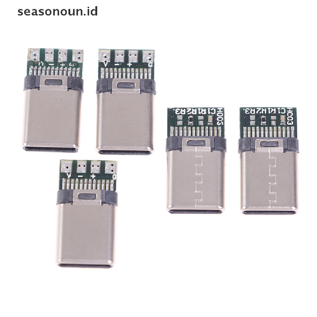 Seasonoun5 /10Pcs USB 3.1 Type C Male DIY Solder Kabel Plug Konektor Soket Papan PC.