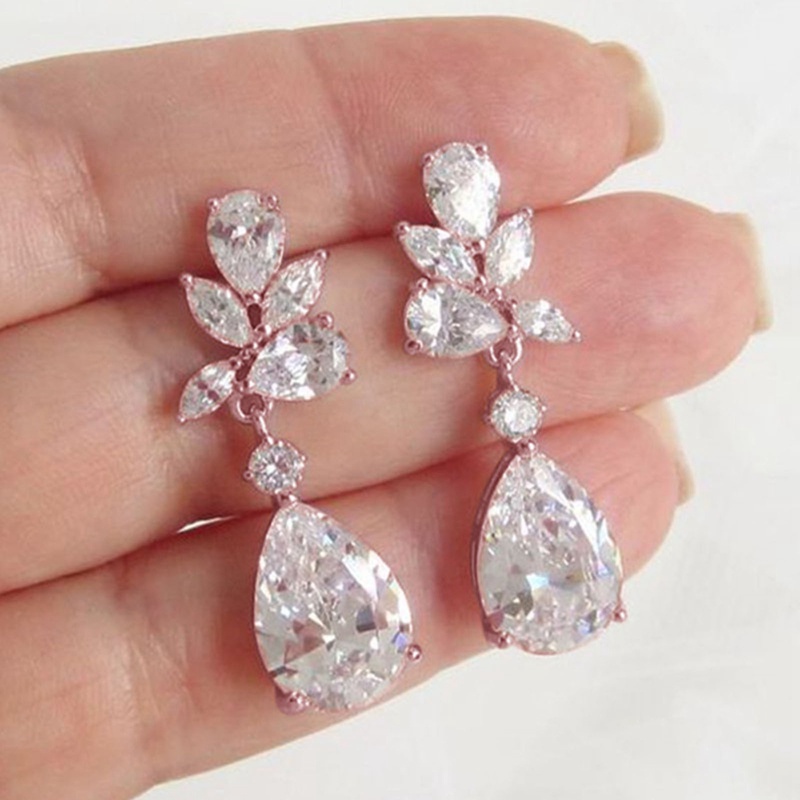 Transparan Cubic Zirconia Menjuntai Anting Wanita Untuk Pertunangan Pernikahan Anggun Lady's Earrings Pesta Fashion Perhiasan