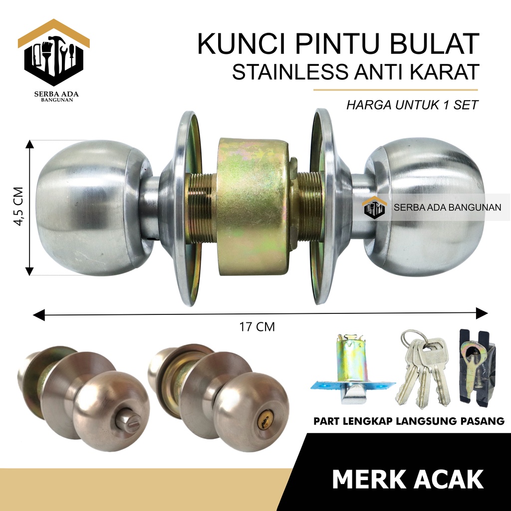 Kunci Bulat Kamar Mandi Kunci Pintu Bulat Gagang Handle Pintu Kamar Mandi Wc Toilet Set Handel Gagang Handle Stainless SS WC