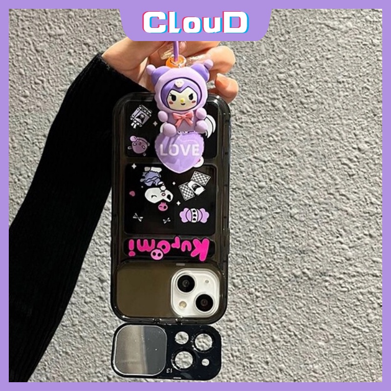 IPHONE Flip Make Up Mirror Phone Case Kompatibel Untuk Iphone11 Pro Max XR 78 Plus X XS Max 13 14 12 Pro Max SE 2020 Kreatif Lucu Kartun Indah Kuromi Lembut TPU Silicon Back Cover