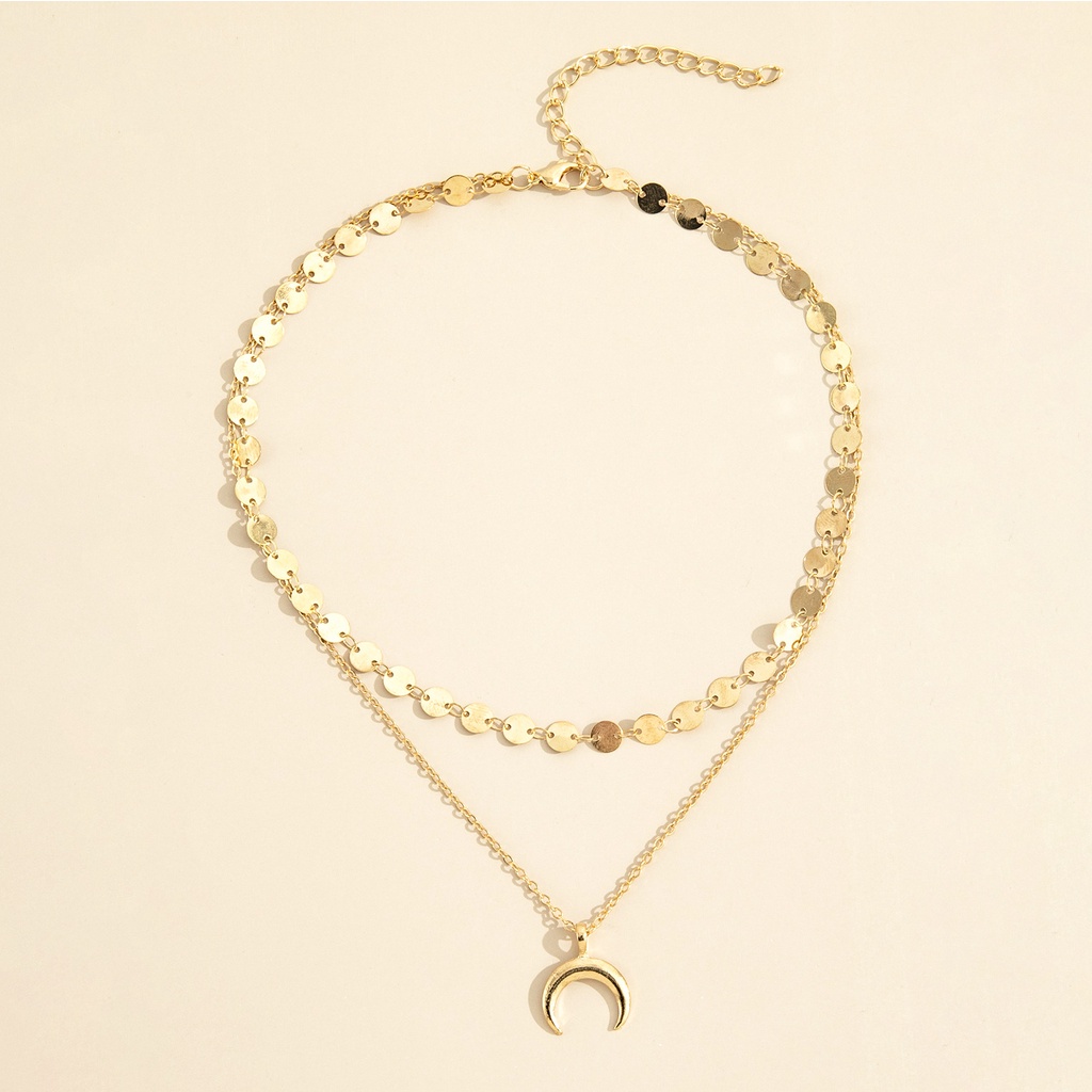 Ins Kepribadian Minoritas Double-layer Putaran Sabit Kalung Bulan Liontin Temperamen Fashion Kalung Sederhana