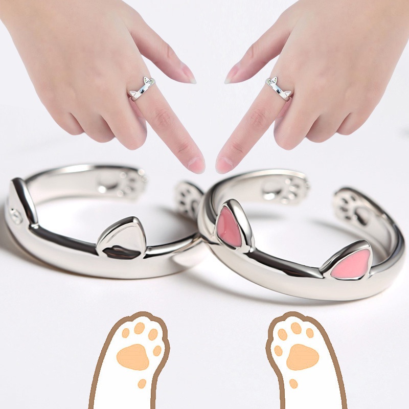 Cincin Terbuka Hewan Perak Lucu/Woman Fashion High Quality Cat Adjustable Ring Jewelry