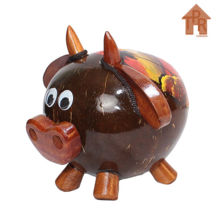 Souvenir Batok Kelapa Celengan Model Babi / Piggy Bank Natural / Lukis