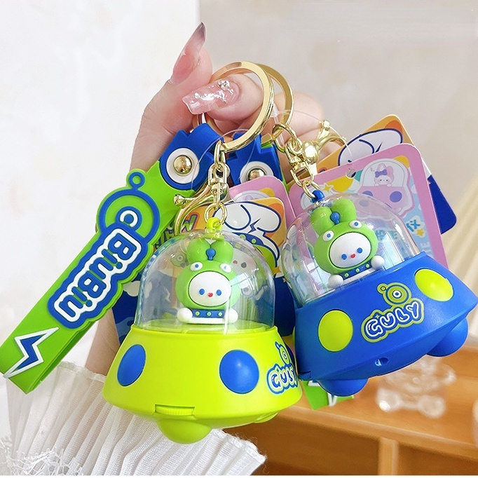 Lovely Rabbit Astronot Key Chain Bisa Proyek Lampu Monster Kecil UFO Spacecraft Gantungan Kunci Tas Liontin Dekorasi