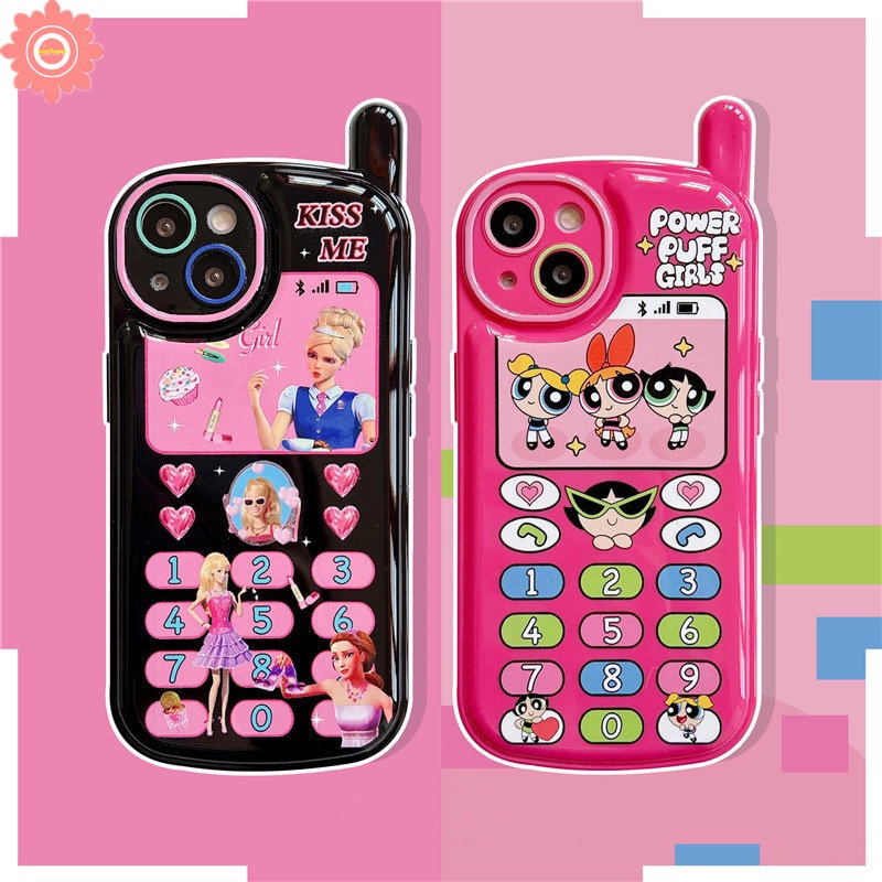 IPHONE Casing Bentuk Ponsel Kartun Kreatif Kompatibel Untuk Iphone11 7 8 Plus Xr13 14 12 11 Pro MAX X XS MAX SE 2020 The Powerpuff Gadis Barbie Retro Kepribadian Cellular Soft Cover