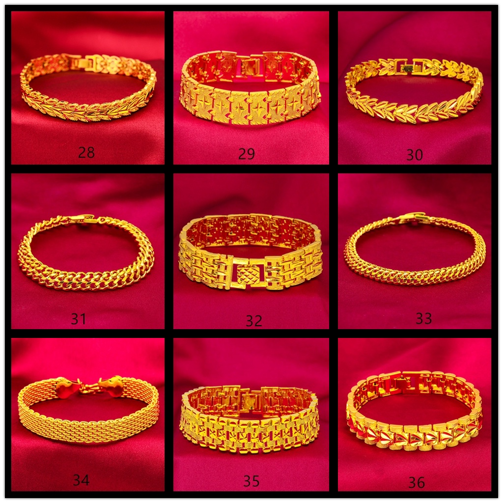 Goldkingdom Aksesoris Perhiasan Fashion Ready Stock Imperious Lapis Emas 24k Gelang Kasar Pria Dan Wanita Pasangan Minimalis Bentuk Cinta Tipis Gelang Rantai