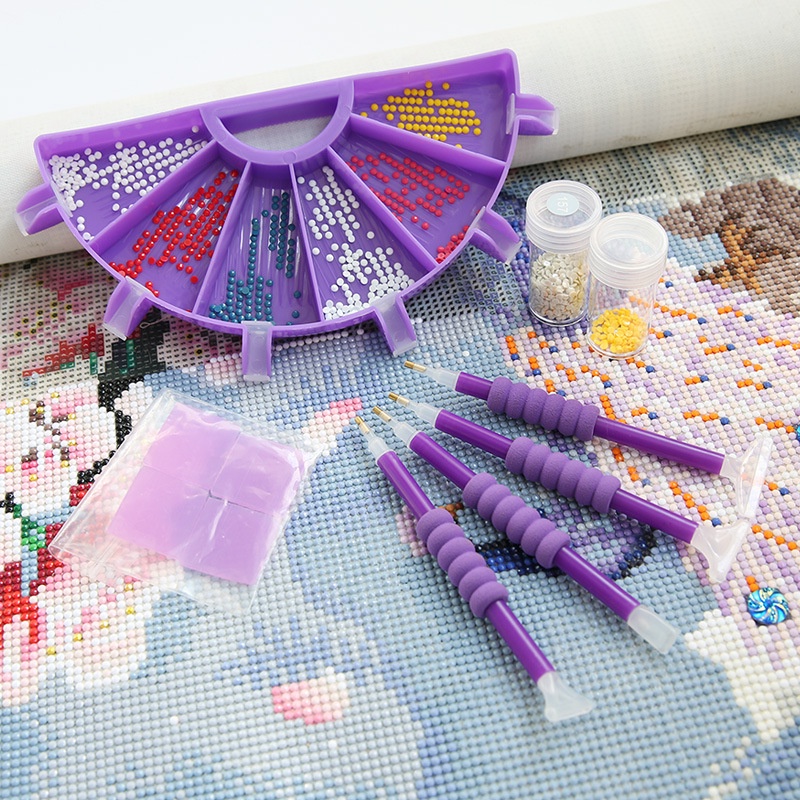 Diy Dot Diamond Storage Tray Set Alat Palet Kapasitas Besar Nampan Berlian 6kompartemen Papan Manik-Manik Nail Art