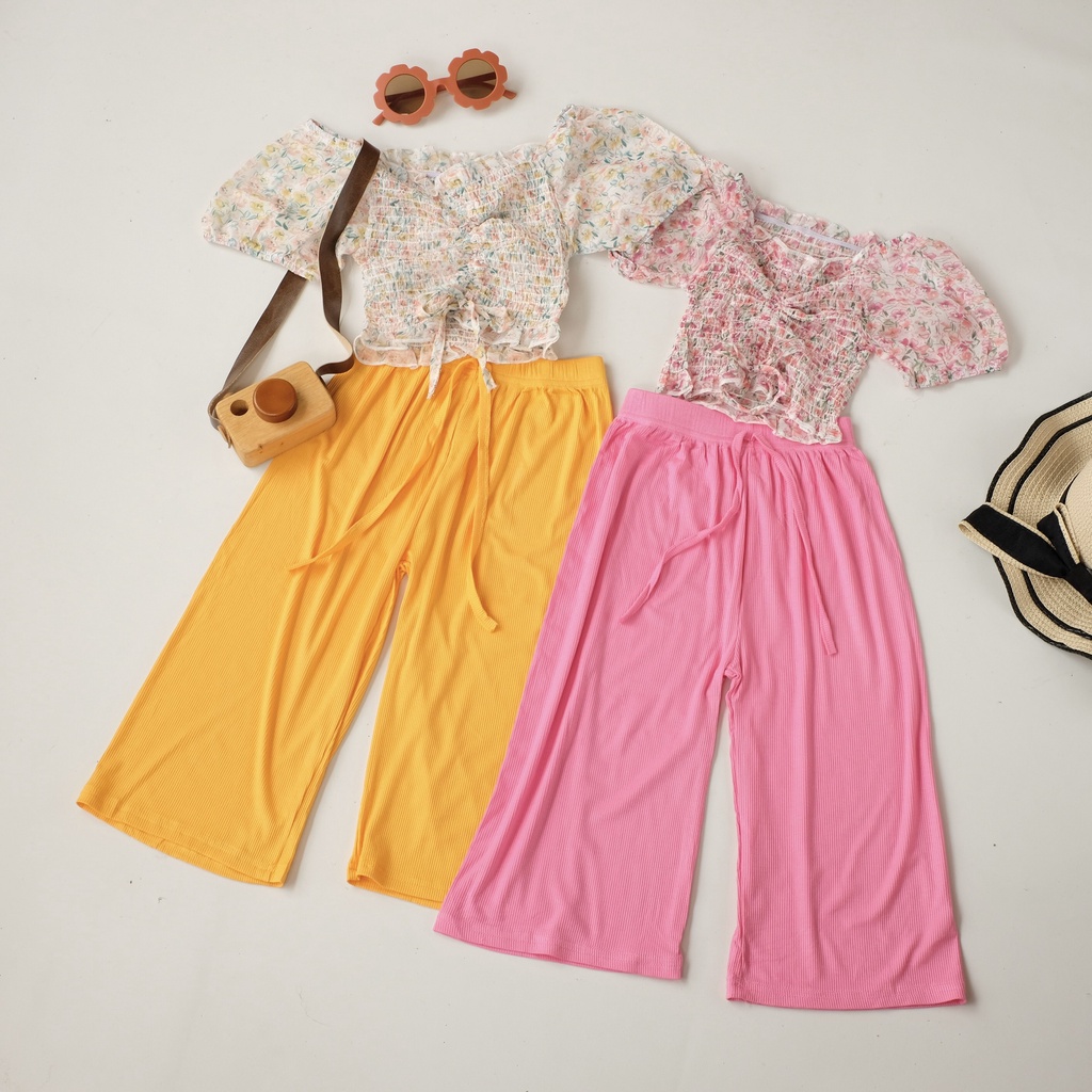 LittleAaron SET Anak MITZU SK2020180 OF SHOULDER EBV Baju Setelan Anak ATasan Sabrina Celana Kulot Perempuan Import