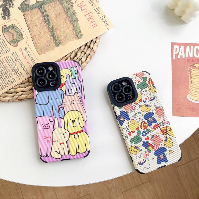 Lovely Full Animal Soft Case HP iP iPhone 11 12 13 14 Pro Max 7 8 + Plus SE 2020 X XR SE 2020 XS Max FTD Stripe Casing Apple