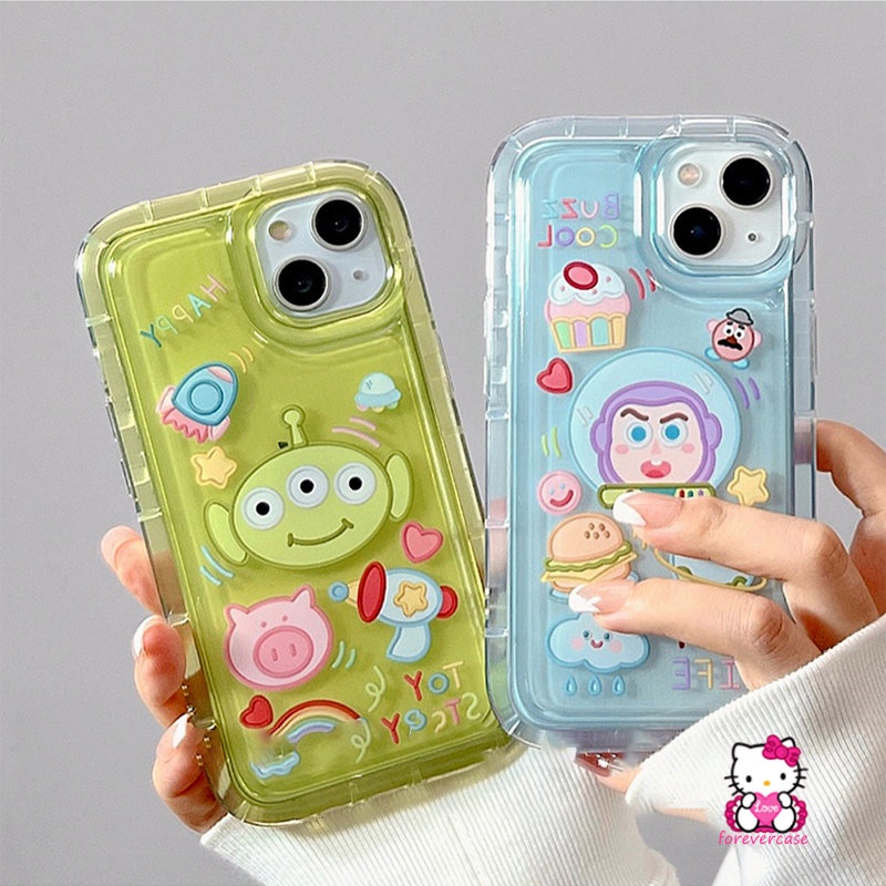 Shockproof Airbag Case Kompatibel Untuk iPhone XR 7plus 11 14 13 12 Pro MAX 7 8 6 6S Plus X XS MAX Lucu Toy Story Alien Buzz Lightyear Kartun Stiker Transparan Lembut TPU Cover