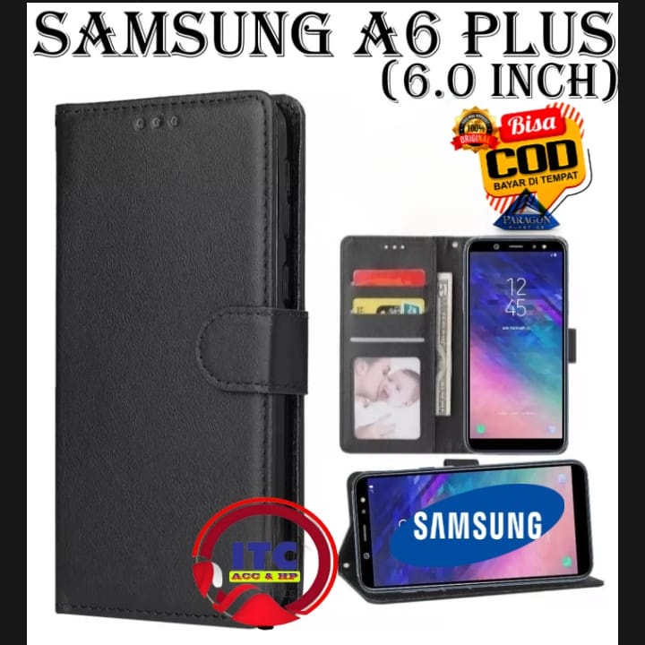 CASE PREMIUM FLIP KULIT DOMPET TYPE HP SAMSUNG A6 PLUS A6+ PLUS DOMPET- FLIP COVER LEATHER-SARUNG HP