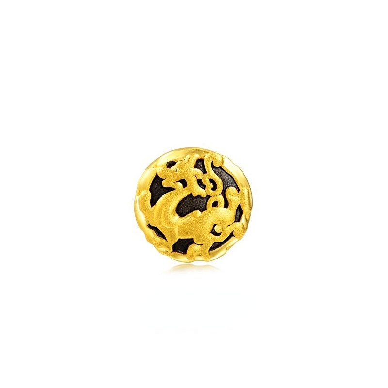 Goldkingdom Fashion Perhiasan Aksesoris Ready Stock Placer Gelang Emas Asli Kadar 375 Untuk Pria Dan Wanita Euro Berlapis Emas Asli Kadar 375 Empat Binatang Besar Qinglong Baihu Xuanwu Suzaku DIY Manik-Manik.