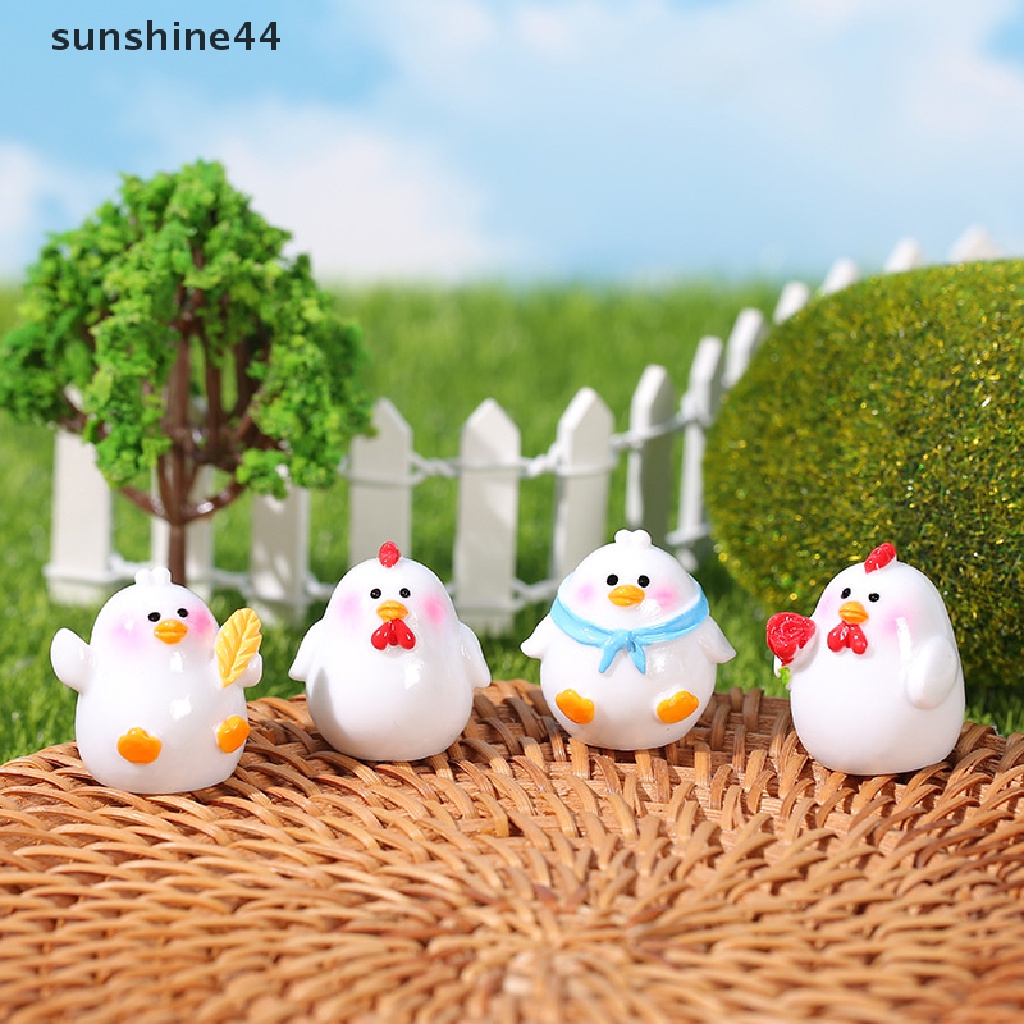 Sunshine1/4pcs Patung Ayam Peri Kebun Ayam Mini Miniatur Paskah Dekorasi Rumah ID