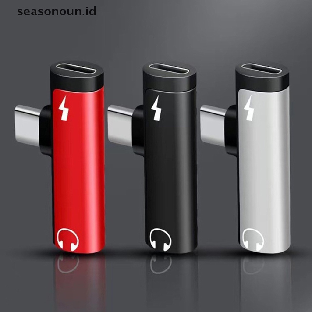 Seasonoun Charing &amp; Listening Audio Charger Splitter 3.5mm Audio/Tipe-C Female to USB Type-C Male Phone Adapter Convertor Untuk Huawei Xiaomi.